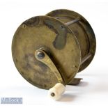 Early Chas Farlow Maker, 191 The Strand, 3.75” Brass extra wide drum crank wind salmon reel c1860s –