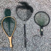 3x various Landing nets incl’ a Hardy Bros trout alloy and brass extendable folding landing net plus
