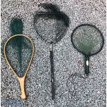 3x various Landing nets incl’ a Hardy Bros trout alloy and brass extendable folding landing net plus