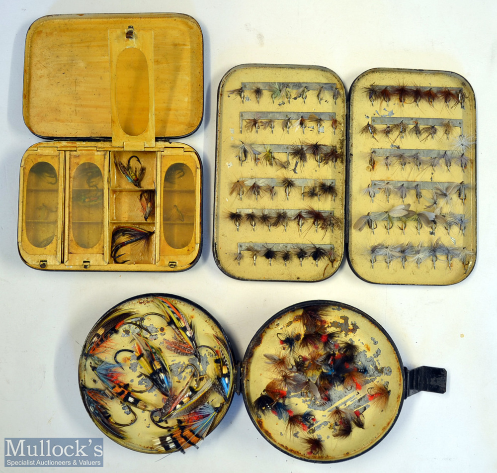 Collection of Malloch Perth and other black japanned fly boxes – Malloch Pat no.135611clip fly box