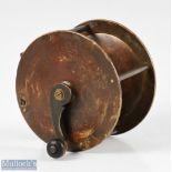 Rare and Early Ustonson 3 ½” brass winch wide drum reel c1840 stamped U to base pillar, with