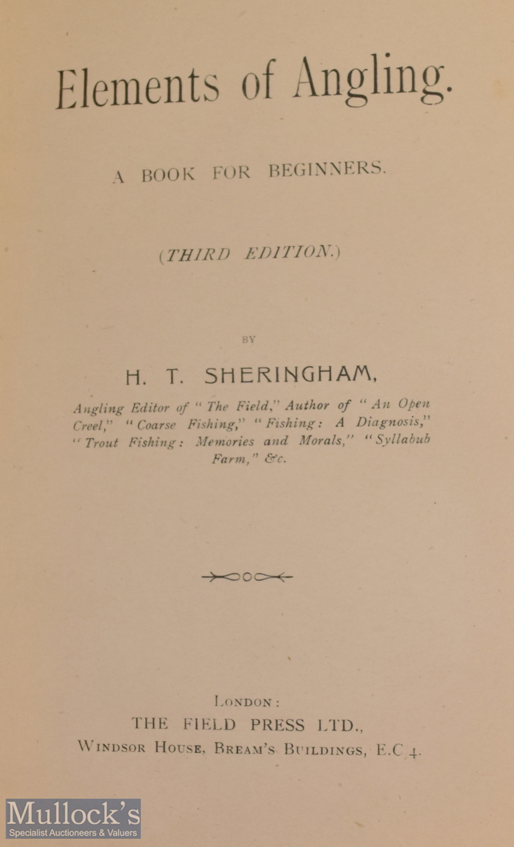 Sheringham, H. T. – “Elements of Angling” 3rd edition in original green cloth binding - Image 2 of 2