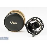 Orvis Battenkill IV Large Arbour 4” fly reel in black, rear drag adjuster, loaded with line, appears