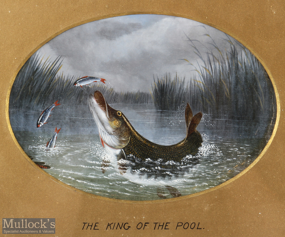 Henry Jervis Alfred (Attributed) “The King Of The Pool” 19th c oil on canvas laid on board mounted - - Image 2 of 2