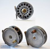 3x various alloy trout fly reels – Allcock The Conquest 3.5” with smooth brass foot (slight kink and