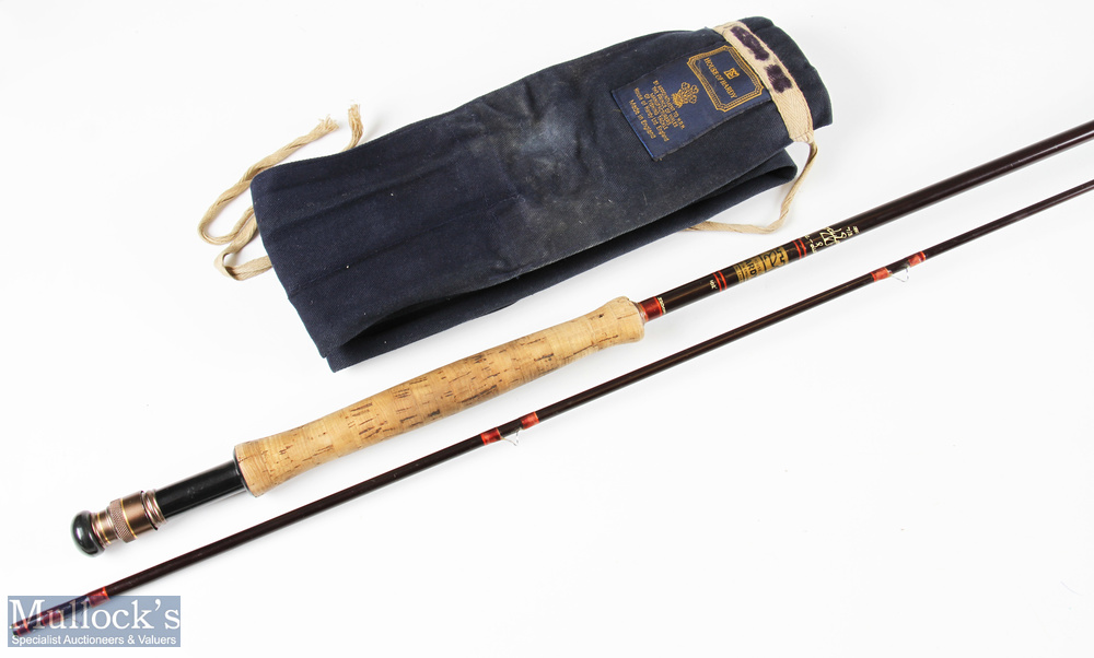 Hardy Graphite De-Luxe fishing rod 10ft 6ins 2pc line 7/8, soiled handle with owner’s initials in