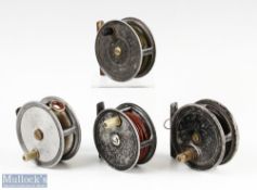 4x J W Young & Sons made c1930s alloy trout fly reels 2 ¾” to 3” sizes featuring Lupton Harrogate