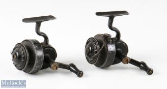 2x S Allcock Redditch ‘Superb’ fixed spool reels with half bail arms, LHW, maker’s plaque, surface