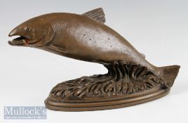 David Hughes Cold Cast Bronze Salmon Sculpture limited edition of 100, numbered 94, on rippled water