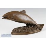David Hughes Cold Cast Bronze Salmon Sculpture limited edition of 100, numbered 94, on rippled water