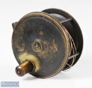 Patent C. Farlow & Co Maker 191 Strand London 4” all brass fly reel with makers details to rear