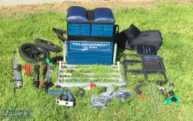 Daiwa Tournament fishing tackle seat box with water proof seat cover, removable wheels, padded