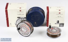Hardy Bros England St Aidan 3 ¾” alloy fly reel and spare spool with smooth alloy foot, u shape line