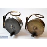 2x P D Malloch Perth Patent 3.25” Sidecasting reels – scarce dark lead alloy and brass reel with