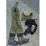 Greys Fishing Waders size 10 with elastic braces, with a group of wader studs and a small