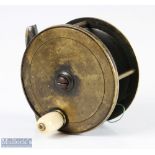 C Farlow & Co Makers, 191 Strand London 3 ½” all brass Salmon plate wind fly reel with maker’s