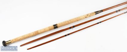 Playfair of Aberdeen 15ft greenheart salmon rod 3pc tip shortened 3in, in cloth bag