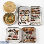 Wheatley Alloy fly cases/boxes and flies including a 4 ¼” square Wheatley combined fly and cast box,