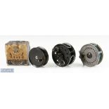 J W Young & Sons fly reel selection (3) to include 4” Landex wide drum with wire line guide, twin