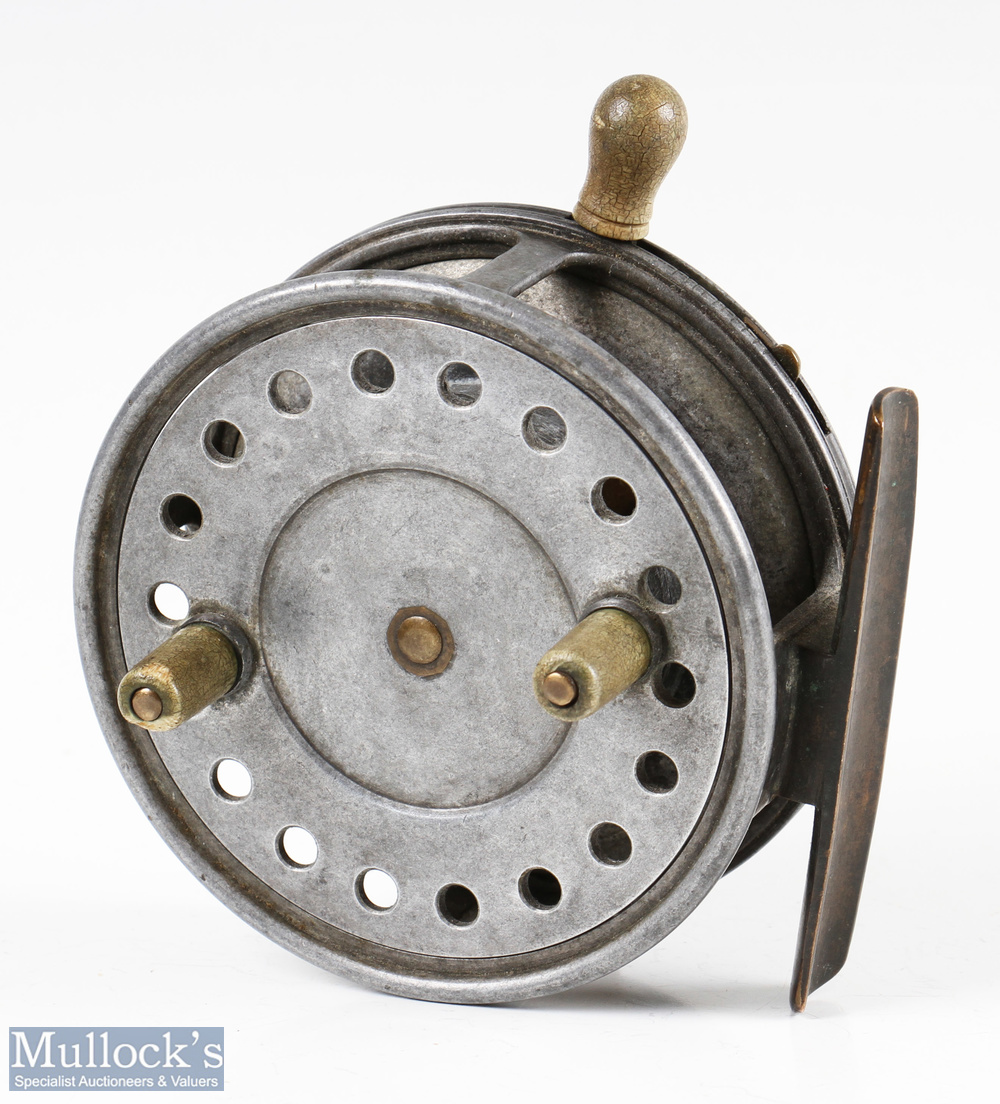 Wallace Watson Patent 4” alloy casting reel with smooth brass foot, maker’s details backplate Patent