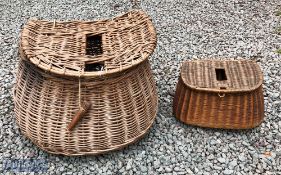 Victorian fishing creels to include a large pot-bellied wicker creel measuring 40x29x24cm approx.