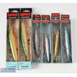 6x Rapala Boxed Magnum Lures – 3x sinking and 3x floating, 3 gold mackerel, 2 silver mackerel and