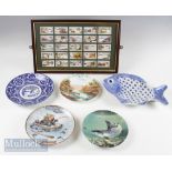 Mixed Fishing Ceramics incl blue and white Japanese koi design plate, 3x Danbury Mint plates,