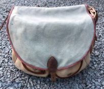 Brady canvas and reed fishing creel/bag with reed structure and canvas pockets and top, with leather