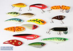 15x Gordon Griffiths Pike Jerk Baits – mixed designs and sizes, largest 9”, with 2 articulated