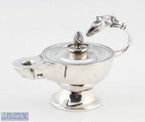 Victorian Mappin & Webb Hallmarked Silver Table Lighter Aladdin’s Lamp with horse head design