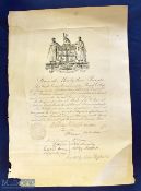 Royal College of Surgeons, 1823 large impressive certificate with fine Coat of Arms top centre.