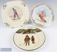3 Assorted Golfing Design Ceramic Plates incl Masons Sampler Pattern golfer plate, Royal Doulton
