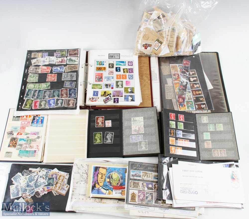 Box of Stamp Albums, Stock Books, First Day Covers, PDQ’s and a bag of loose stamps (Qty)