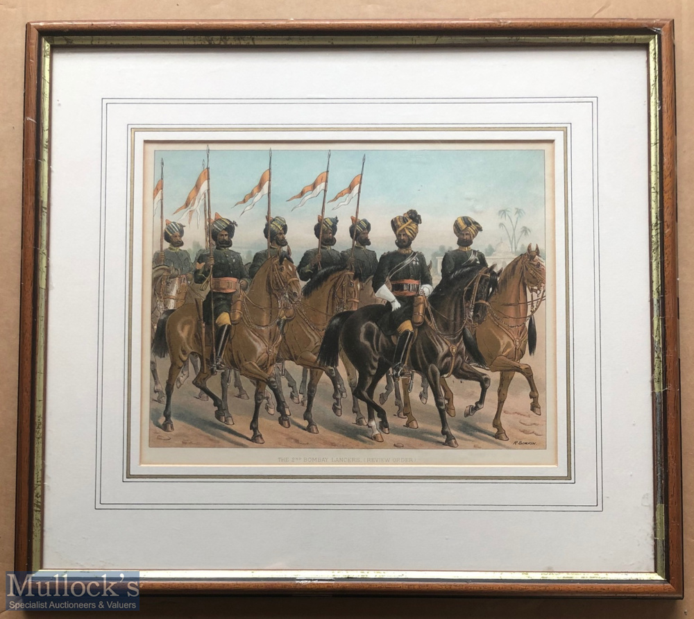 India - Original colour lithograph of the 2nd Bombay lancers review order c1900s by R Simkin. In