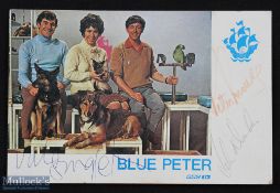 Autograph – Blue Peter Signed Postcard featuring Val Singleton, Peter Purves and John Noakes in