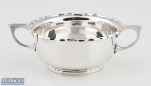 Hallmarked Silver Twin Handled Porringer Bowl with pie crust rim, hallmarked Sheffield 1929 by
