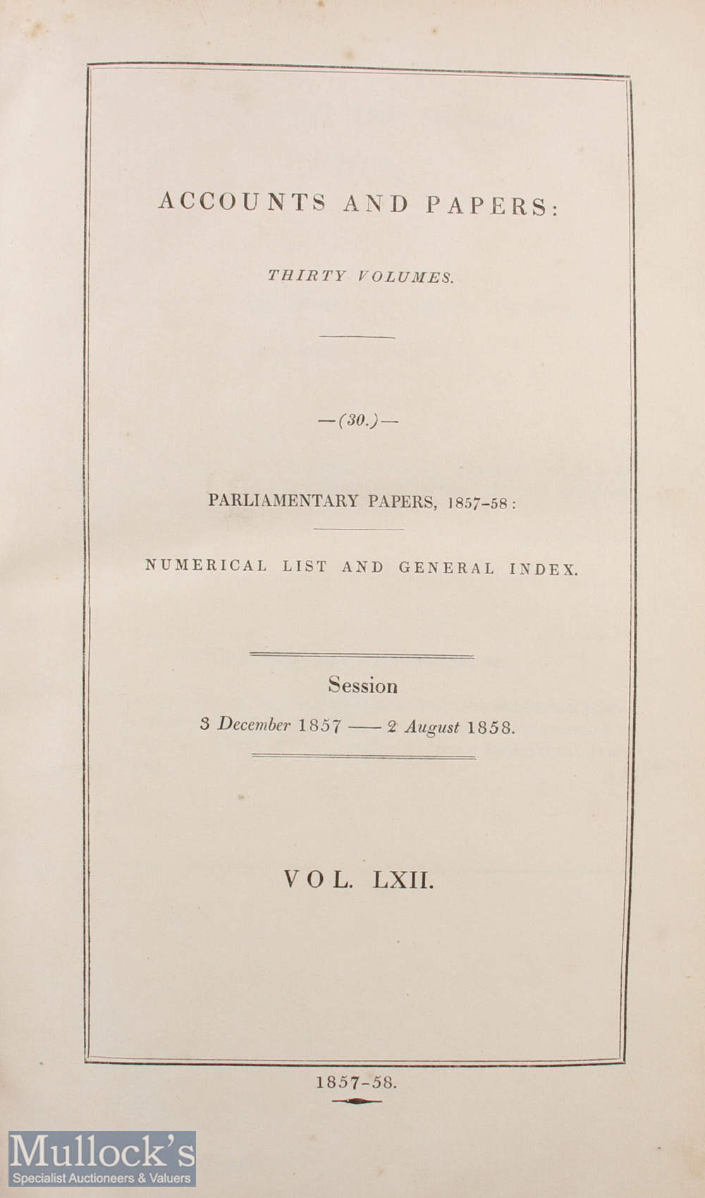 United Kingdom – Parliamentary Papers 1857-58 a general index of all government papers published - Image 3 of 3