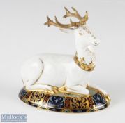 Royal Crown Derby The White Hart Limited Edition Paperweight of the Heraldic Beasts series, in an