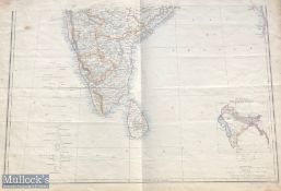 19th Century Map of Southern India Published by Day & Sons. Hand coloured c1857. Dimensions 48 x
