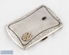 1920s / 1930s German .900 Silver Cigarette Case with scroll decorated border with black enamel and