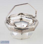 Victorian Hallmarked Silver Octagonal Bon Bon Dish with hinged handle, body with engraved
