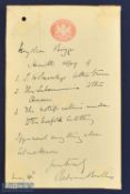 Autograph – Victoria Cross - Redvers Buller (1839-1908) Hand Written Note on ‘War Office’ Letterhead