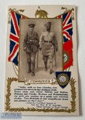 India - Original patriotic postcard WWI showing a British and Sikh soldier as comrades. Gold gilt