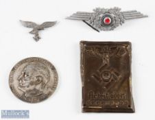 Collection of WWII Period Third Reich items to include Luftwaffe plaque for Technical achievement,