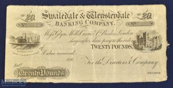 Swaledale & Wensleydale Banking Company 1860s unissued £20 Banknote with vignettes of Richmond