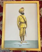 India - Original watercolour study showing a Sikh gunner of the 4th Hazara mountain battery.