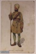 India Sikh Military Postcard - Original postcard Sikh soldier of the Indian army. Reverse side has