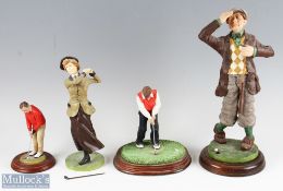 4 Assorted Resin Golfing Figurines – Robert Harrop PP12 On The Green, Leonardo Collection The