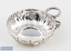 19th century French Silver Wine Tasting Tastevin Cup with grape and vine decoration with serpent