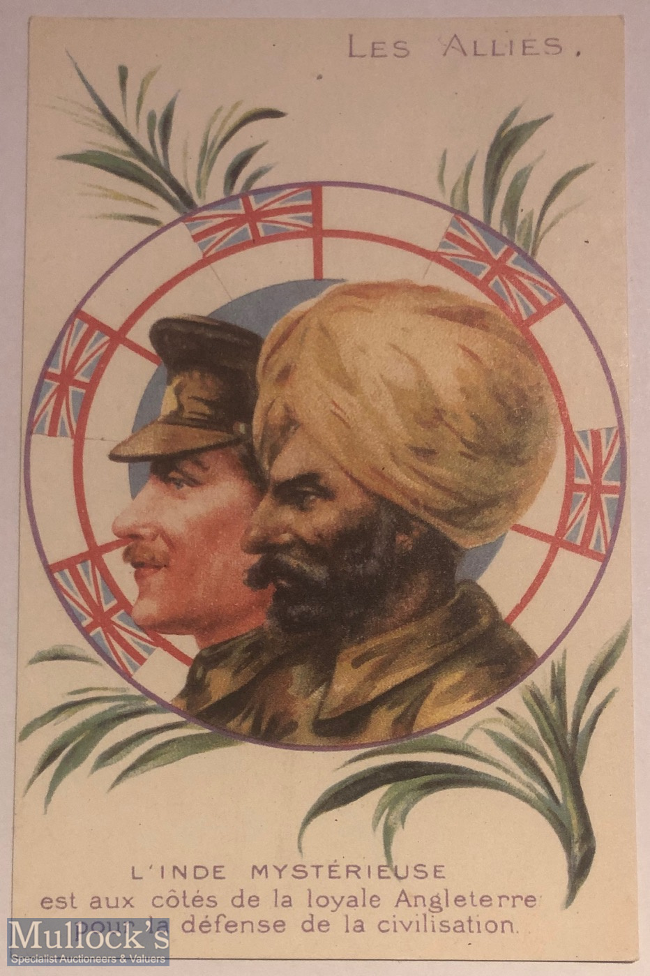 India & Punjab – Sikh & British Officer original WWI postcard showing a Sikh and British Officer,